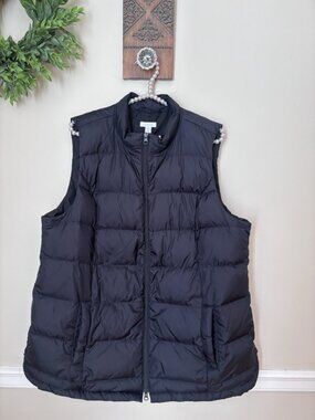 J.Jill Womens Petite XL Black Down Puffer Vest Zip Front Pockets